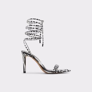 Sandály Aldo Yberrar Páskové Podpatku Sandal - Stiletto Černé Bílé | 409JQAXPS